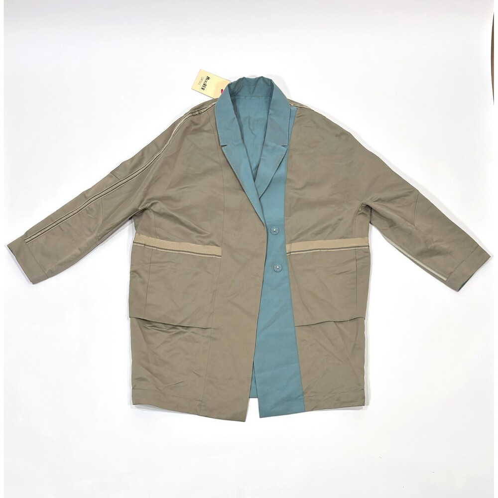 MooRER Reversible Car Coat Swing Jacket Blue Beige Oversized IT 42 NWT Italy